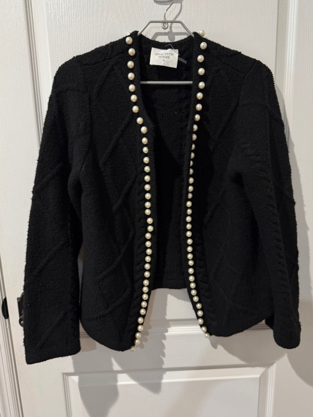 Hyacinth House Black Piper Cardigan with Pearl Trim Detailing Sz XL